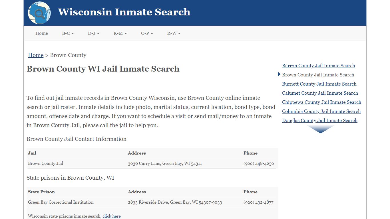 Brown County WI Jail Inmate Search