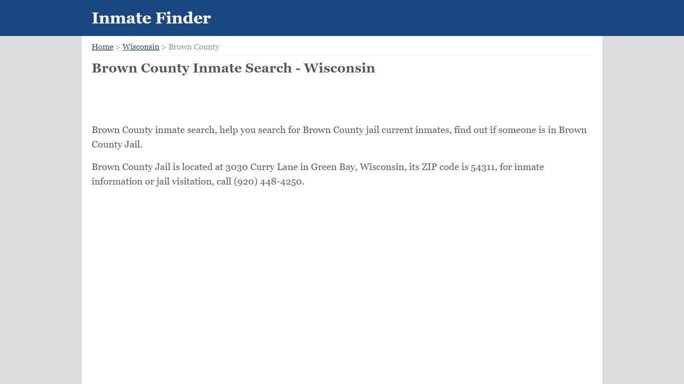 Brown County Wisconsin Jail Inmate Finder